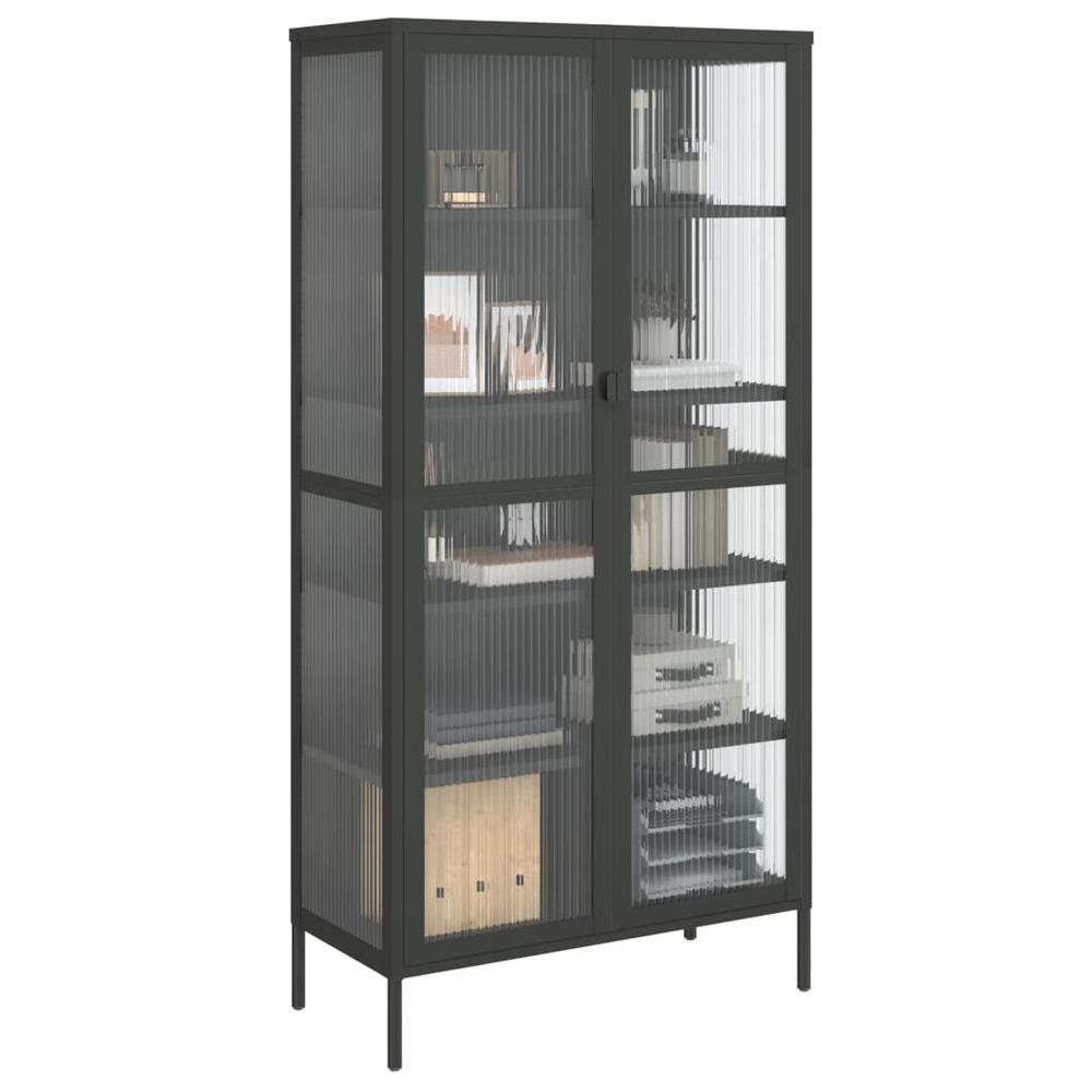 Highboard Black 33.5"x15.7"x70.9" Glass and Steel. Picture 3