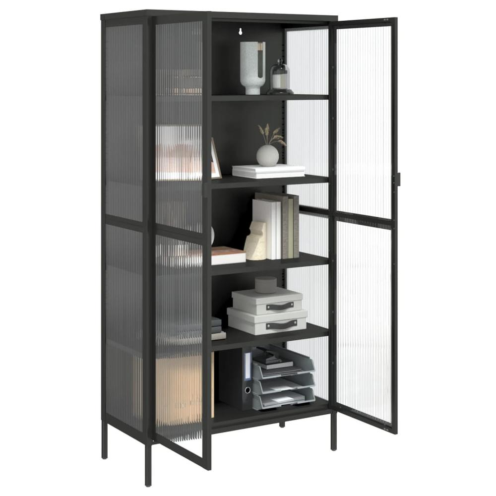 Highboard Black 33.5"x15.7"x70.9" Glass and Steel. Picture 4