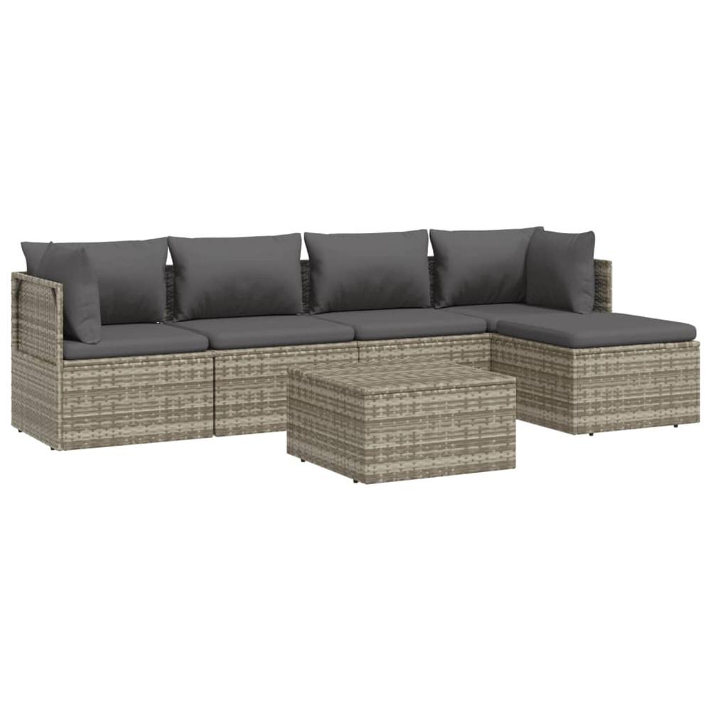 6 Piece Patio Lounge Set with Cushions Gray Poly Rattan. Picture 3