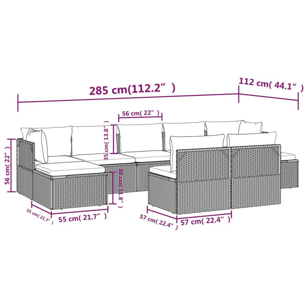 9 Piece Patio Lounge Set with Cushions Gray Poly Rattan. Picture 9