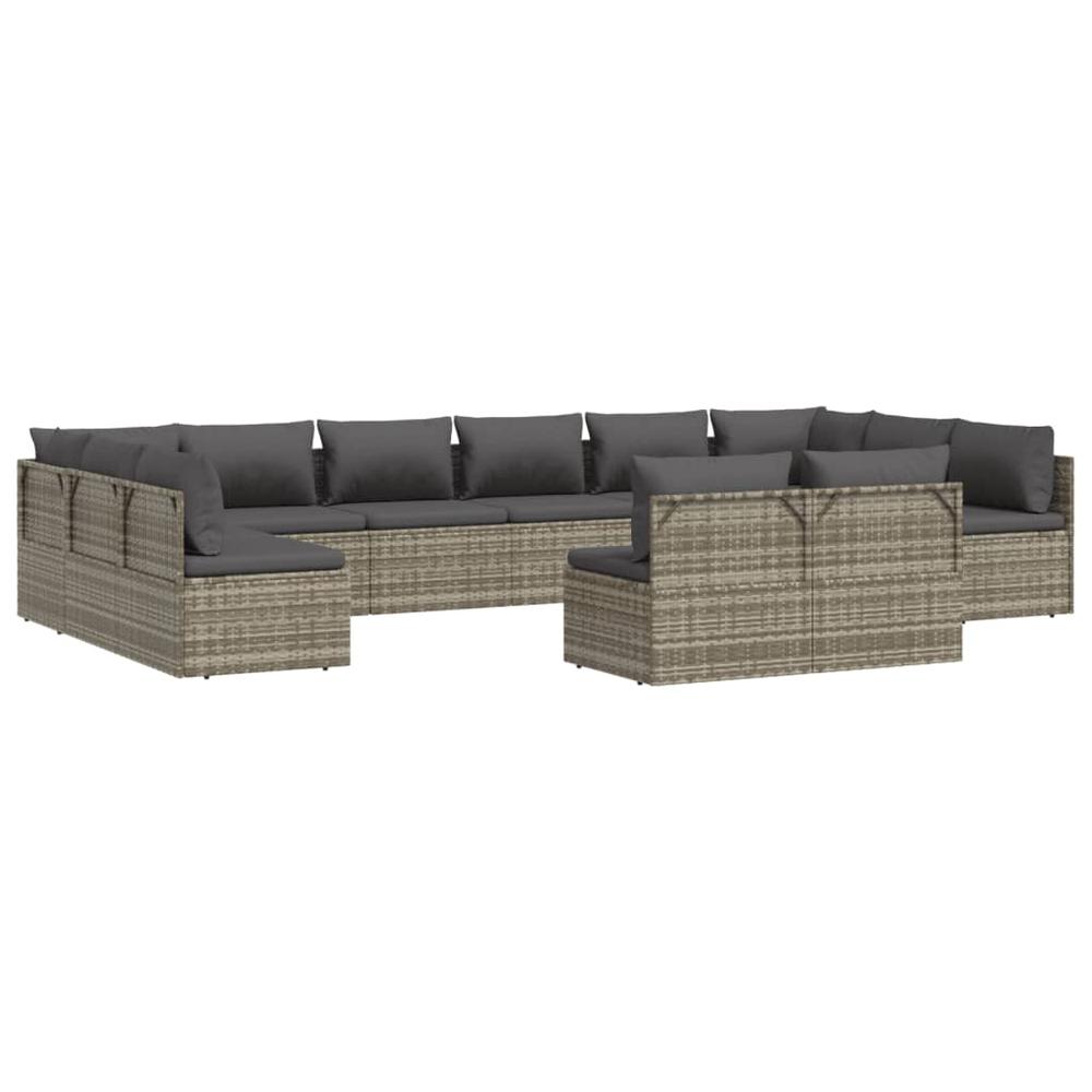 12 Piece Patio Lounge Set with Cushions Gray Poly Rattan. Picture 2