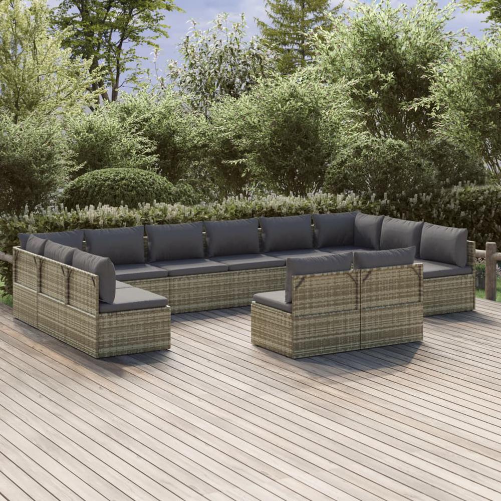 12 Piece Patio Lounge Set with Cushions Gray Poly Rattan. Picture 8