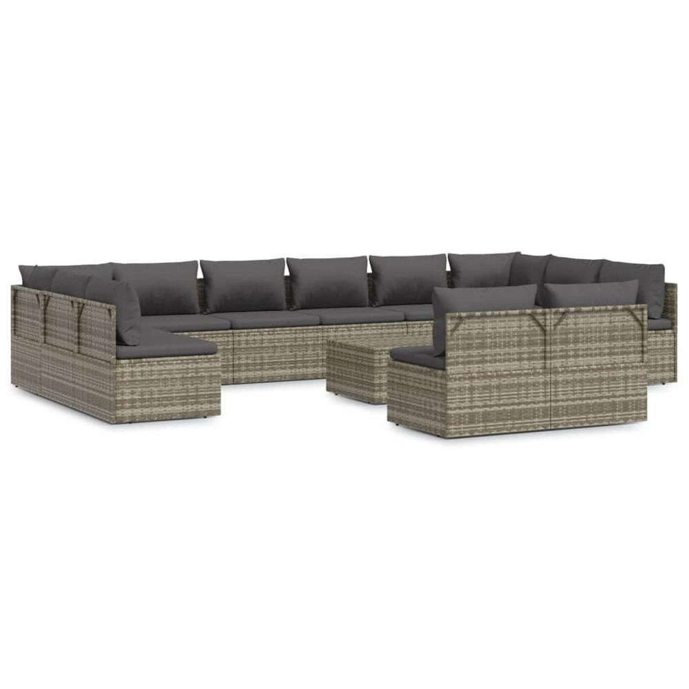 13 Piece Patio Lounge Set with Cushions Gray Poly Rattan. Picture 3