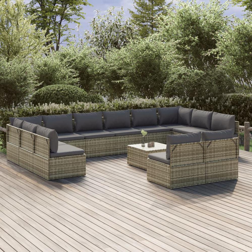 13 Piece Patio Lounge Set with Cushions Gray Poly Rattan. Picture 10