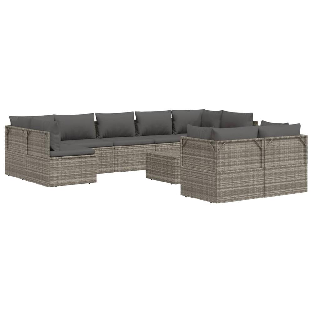 10 Piece Patio Lounge Set with Cushions Gray Poly Rattan. Picture 3