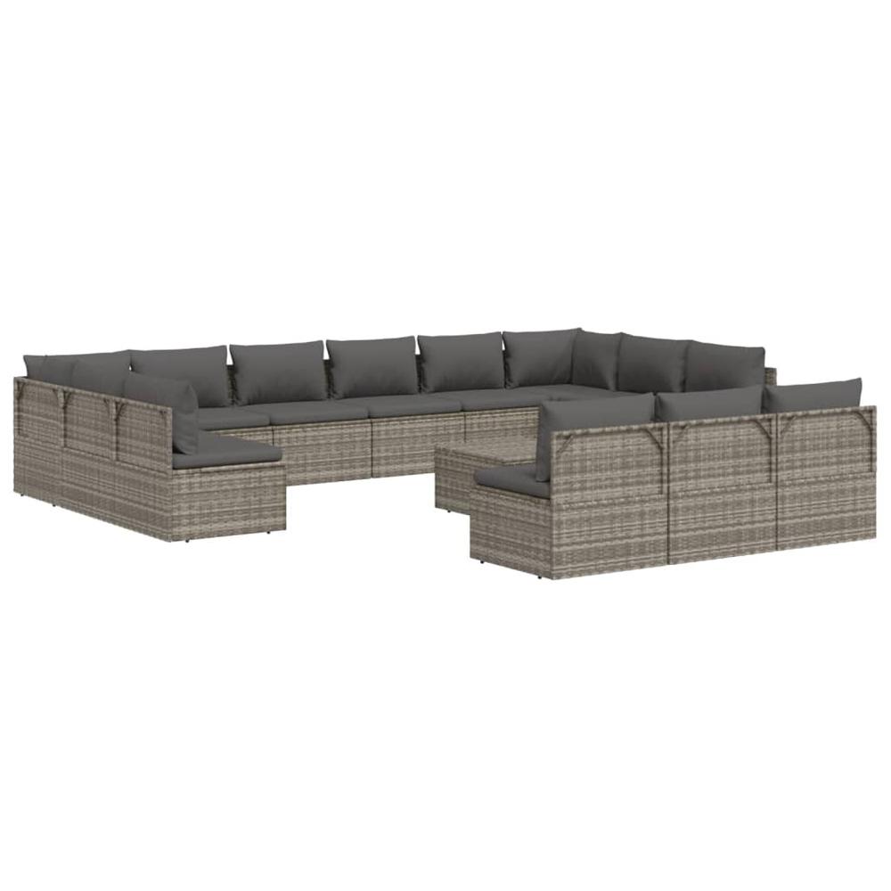 14 Piece Patio Lounge Set with Cushions Gray Poly Rattan. Picture 2