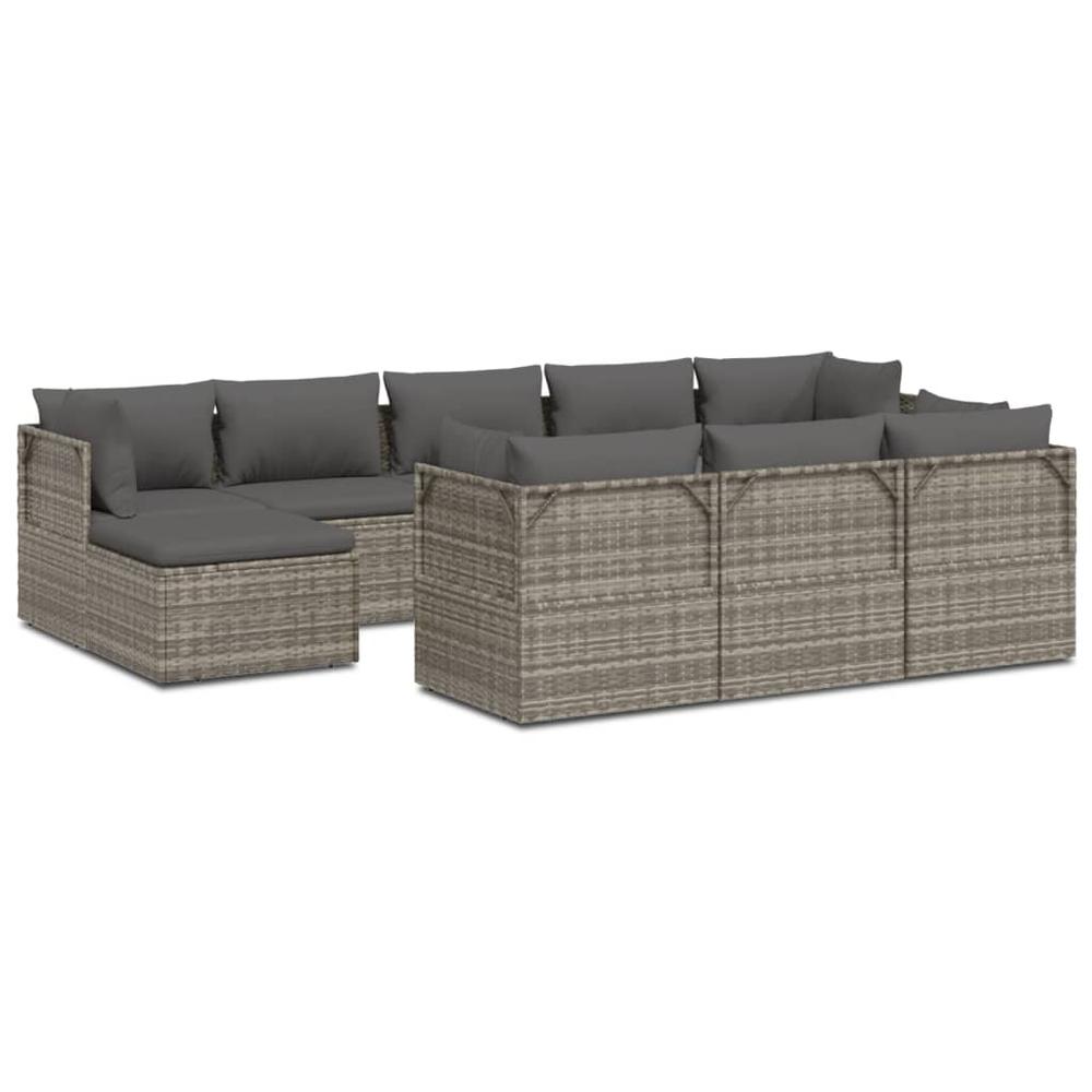 10 Piece Patio Lounge Set with Cushions Gray Poly Rattan. Picture 1