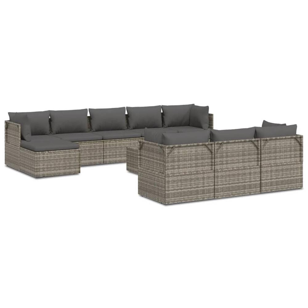 11 Piece Patio Lounge Set with Cushions Gray Poly Rattan. Picture 1