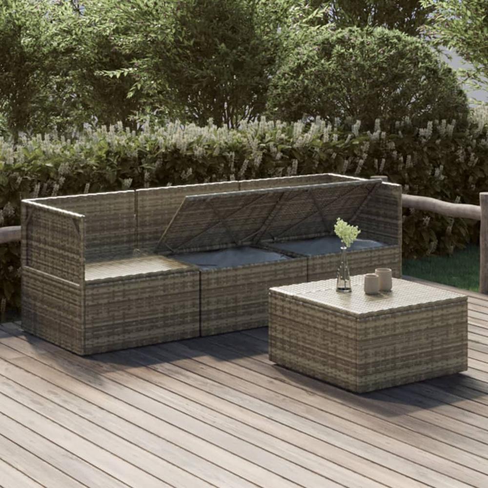4 Piece Patio Lounge Set with Cushions Gray Poly Rattan. Picture 2