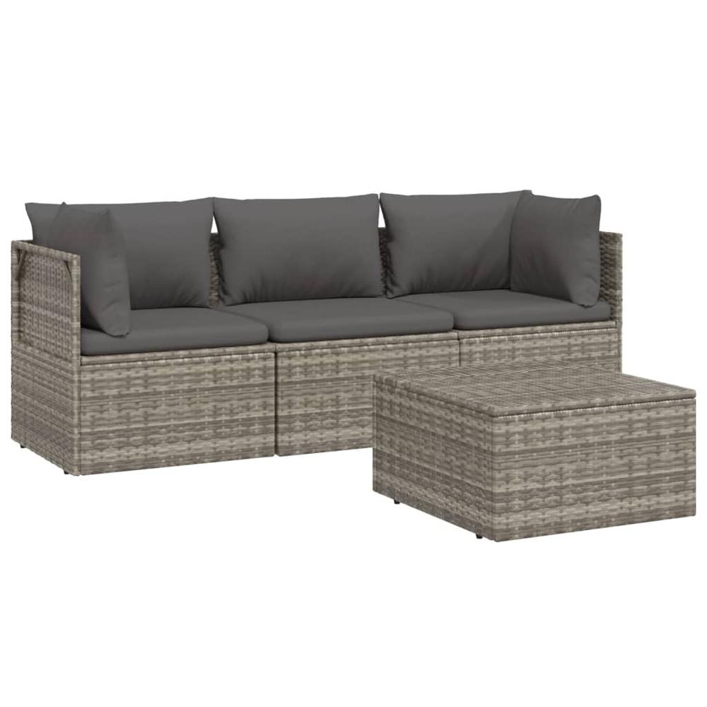 4 Piece Patio Lounge Set with Cushions Gray Poly Rattan. Picture 3