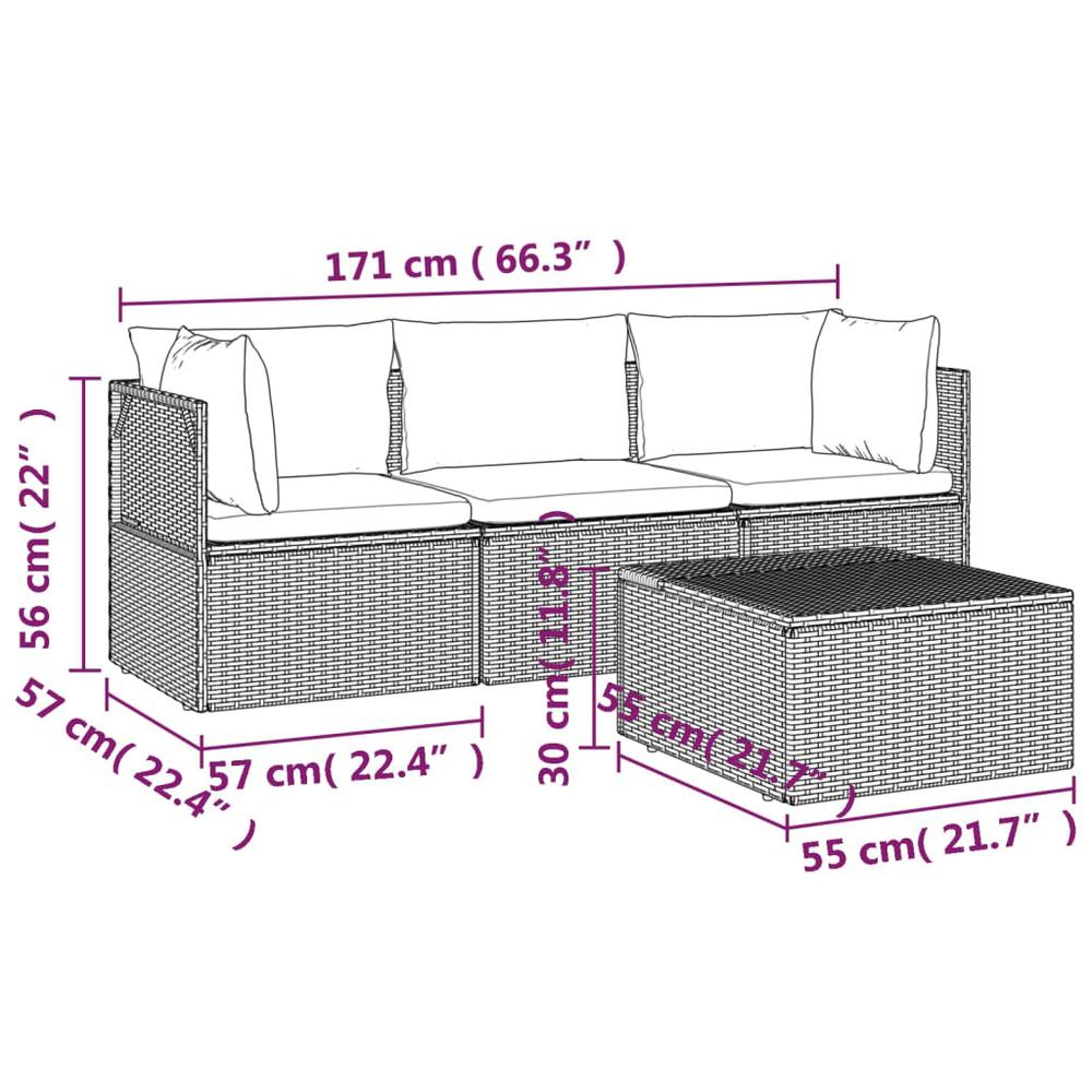 4 Piece Patio Lounge Set with Cushions Gray Poly Rattan. Picture 9