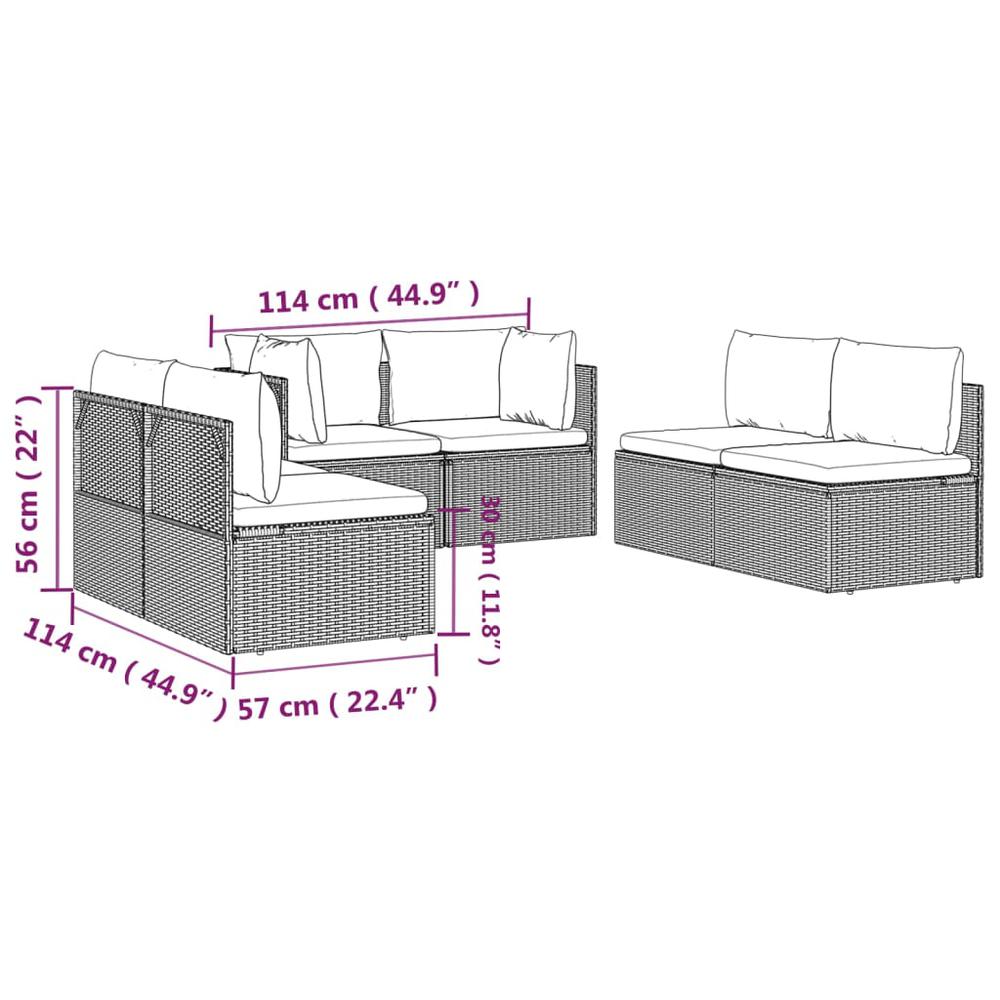 6 Piece Patio Lounge Set with Cushions Gray Poly Rattan. Picture 7