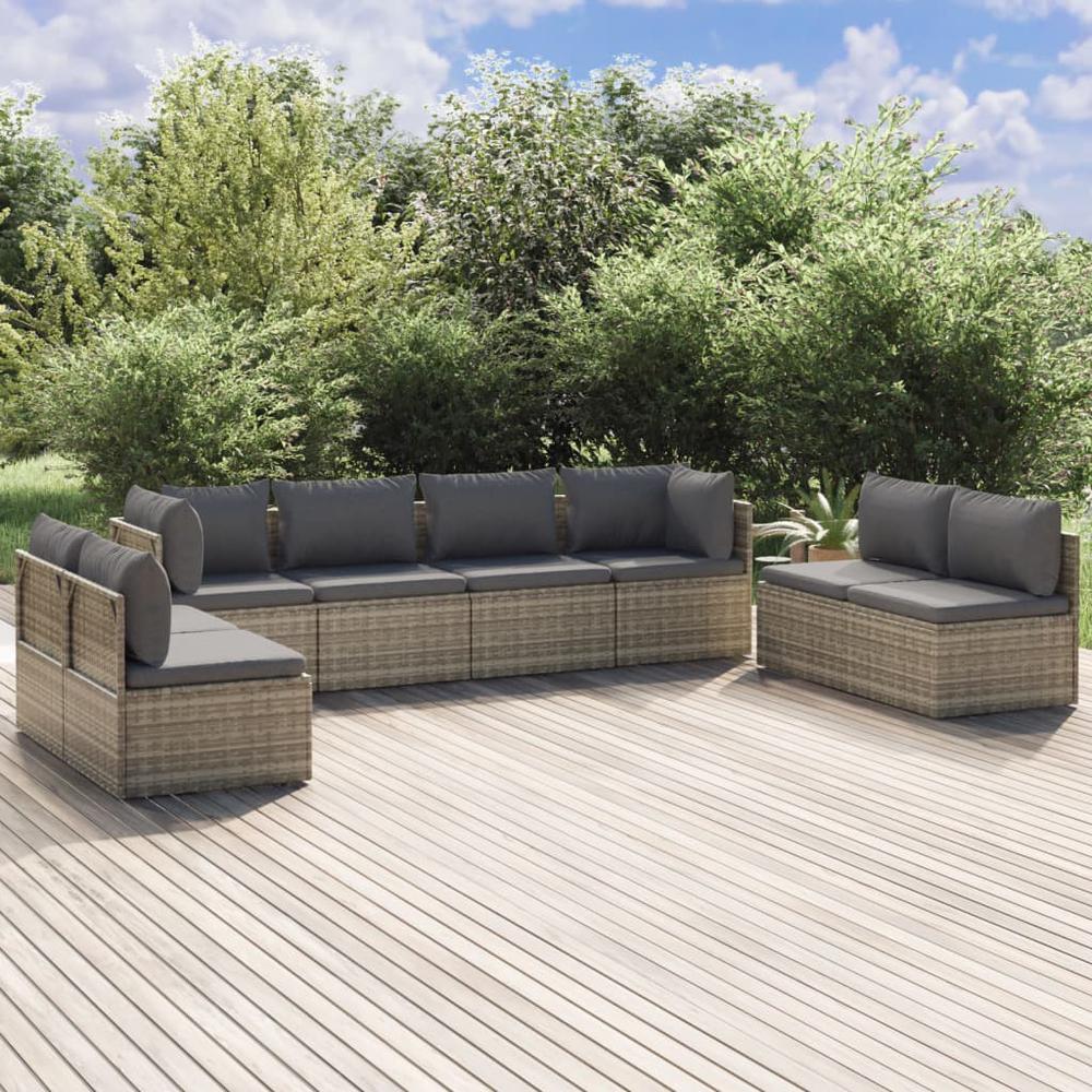 8 Piece Patio Lounge Set with Cushions Gray Poly Rattan. Picture 9