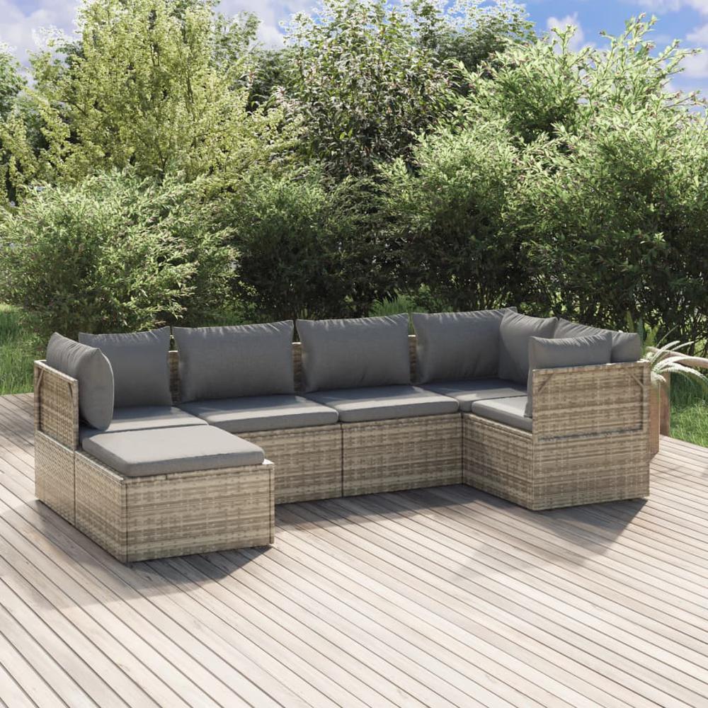6 Piece Patio Lounge Set with Cushions Gray Poly Rattan. Picture 10