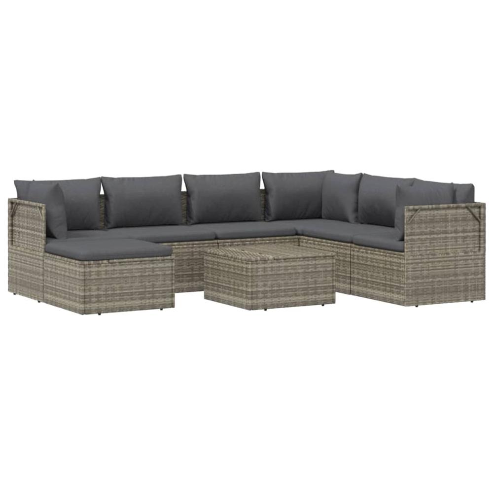 8 Piece Patio Lounge Set with Cushions Gray Poly Rattan. Picture 2