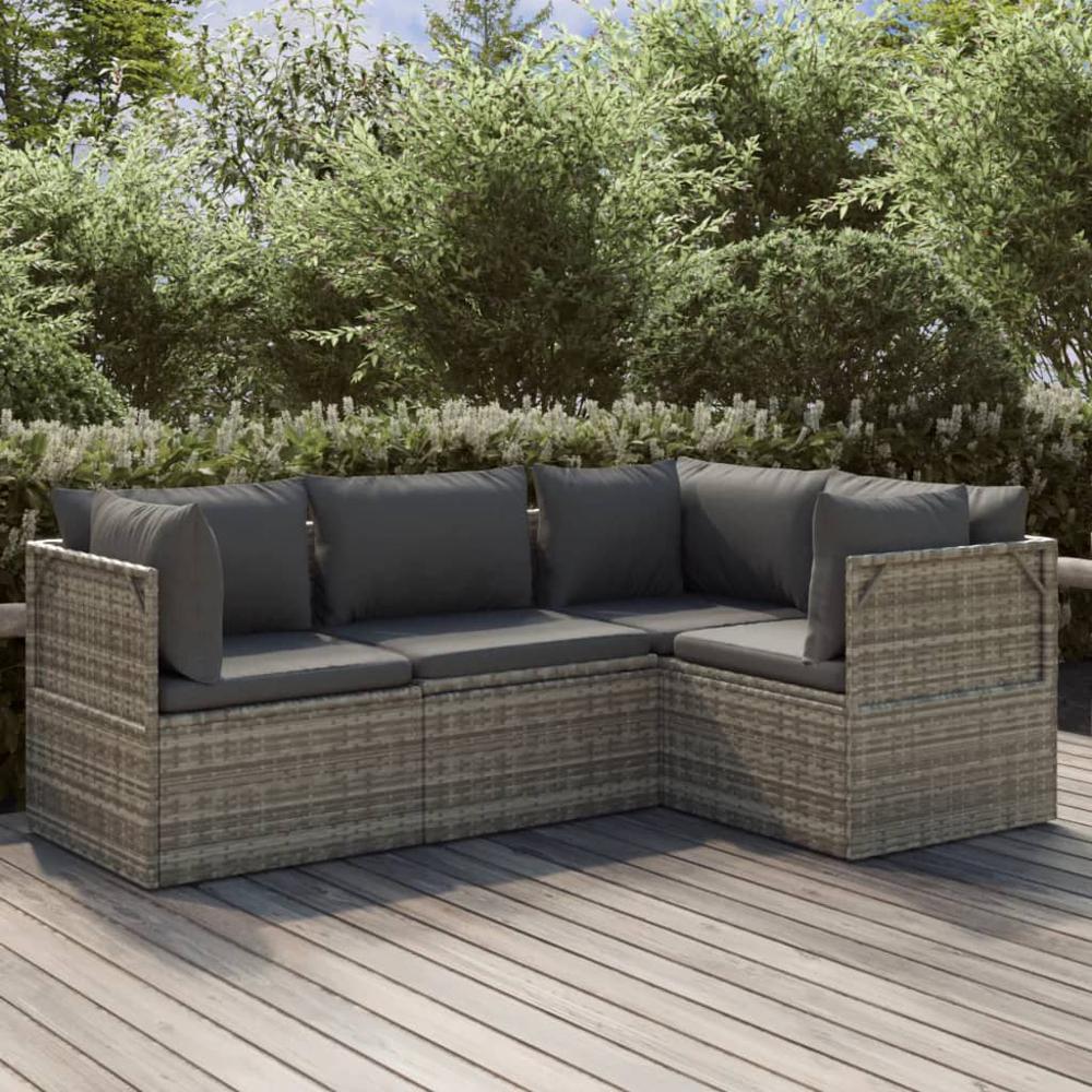 4 Piece Patio Lounge Set with Cushions Gray Poly Rattan. Picture 8