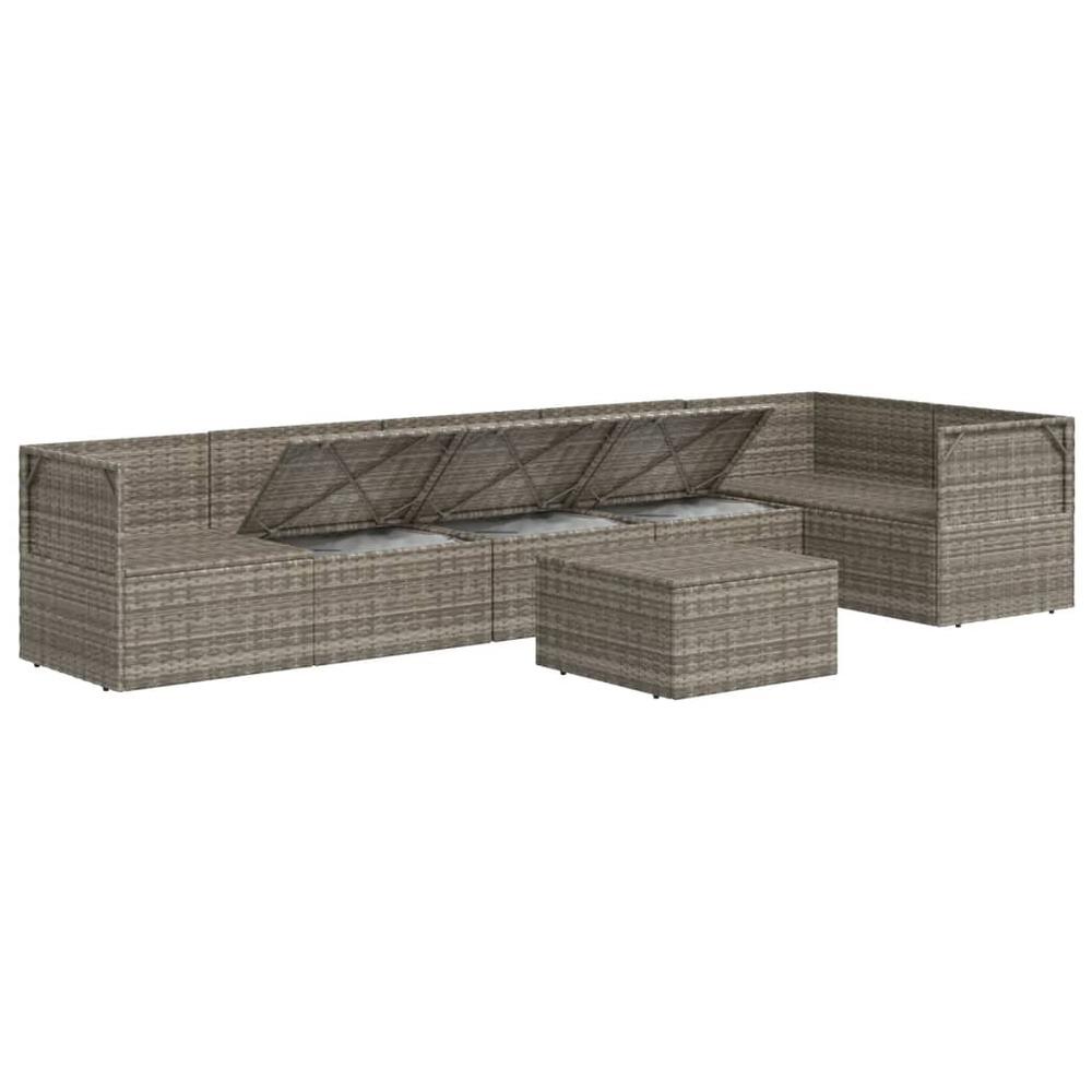 7 Piece Patio Lounge Set with Cushions Gray Poly Rattan. Picture 4