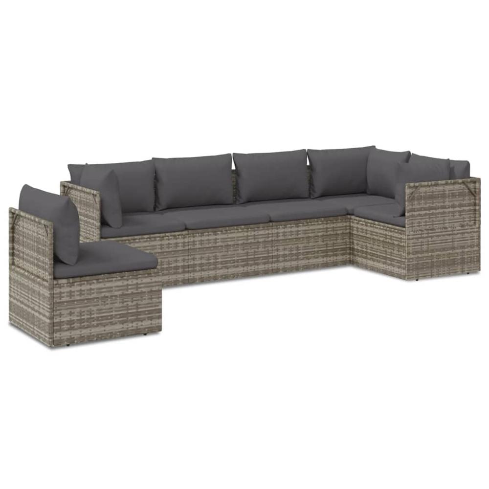 6 Piece Patio Lounge Set with Cushions Gray Poly Rattan. Picture 1