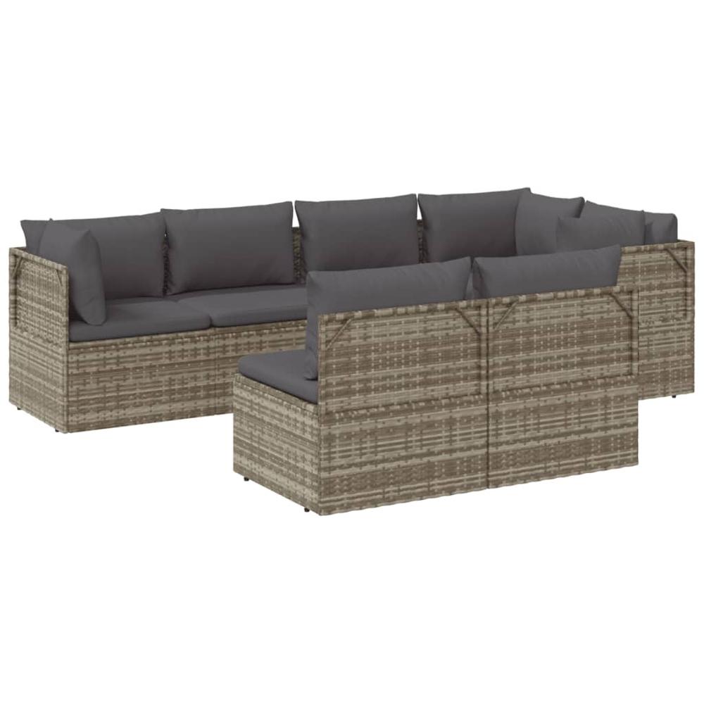 7 Piece Patio Lounge Set with Cushions Gray Poly Rattan. Picture 2