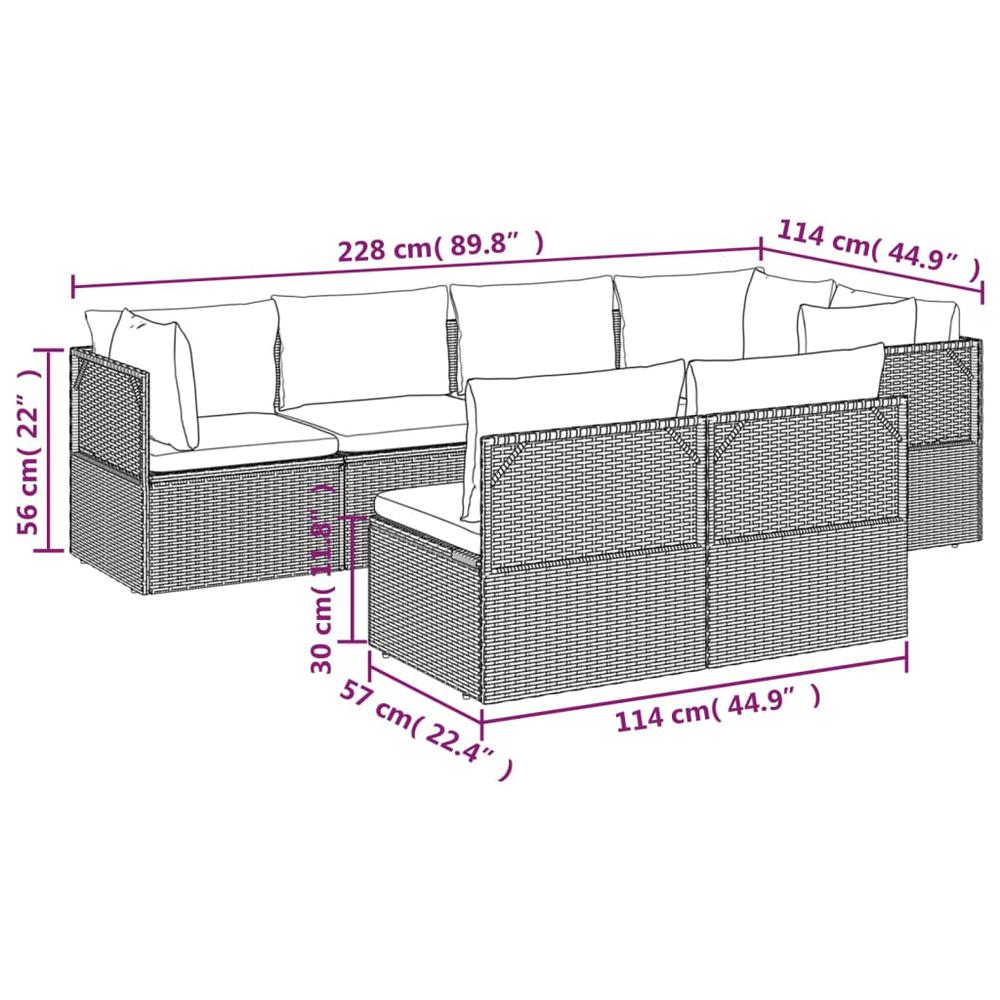 7 Piece Patio Lounge Set with Cushions Gray Poly Rattan. Picture 7