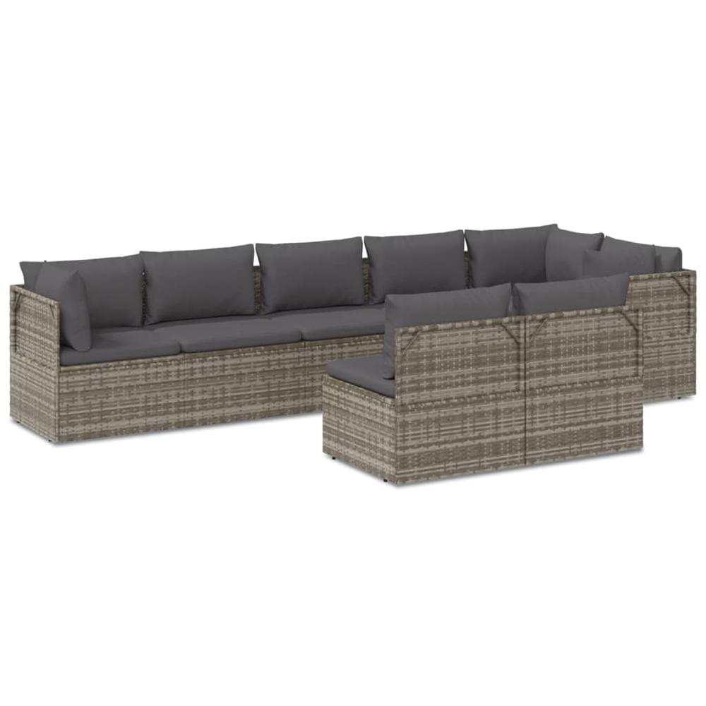 8 Piece Patio Lounge Set with Cushions Gray Poly Rattan. Picture 1
