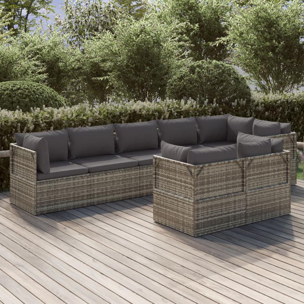 8 Piece Patio Lounge Set with Cushions Gray Poly Rattan. Picture 8