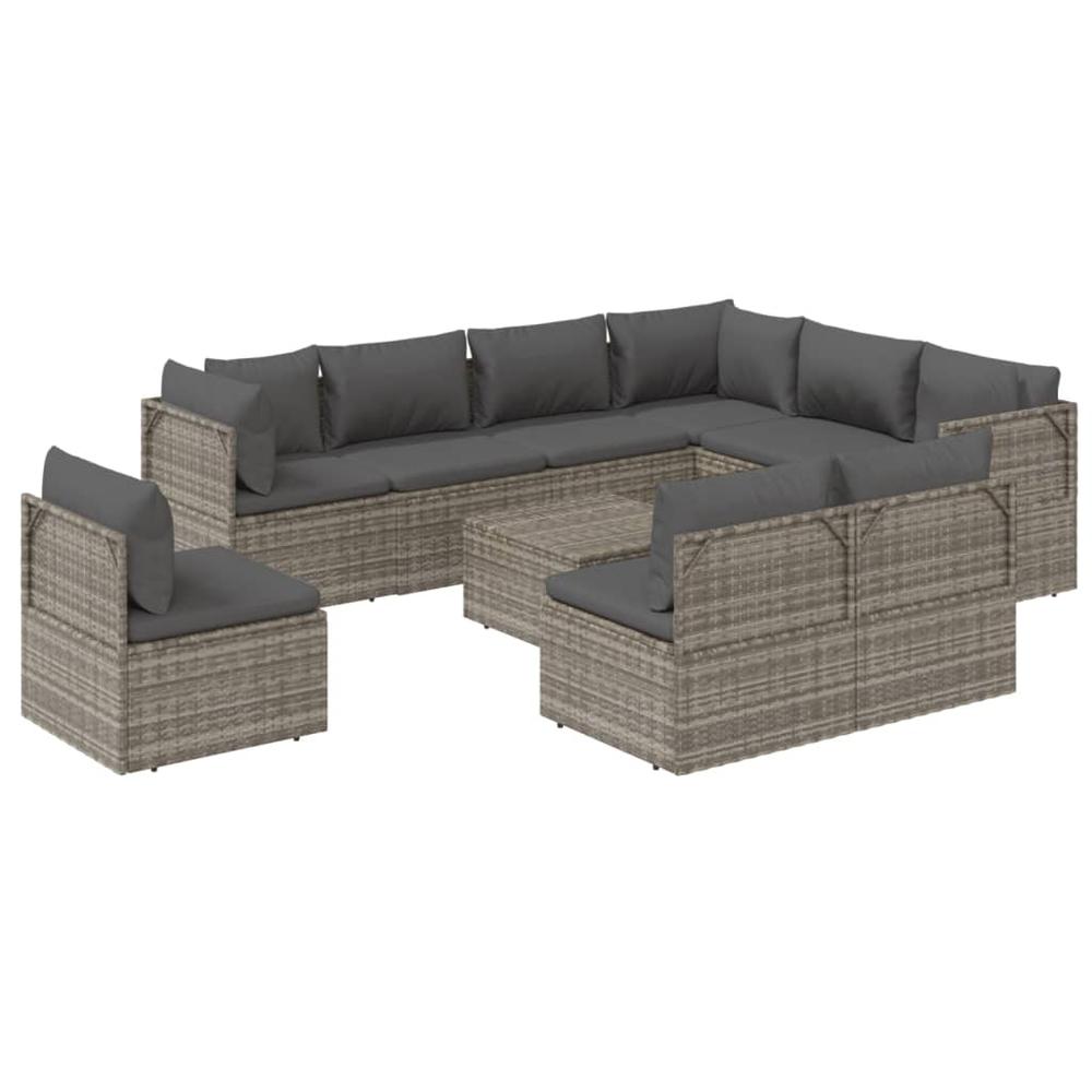 10 Piece Patio Lounge Set with Cushions Gray Poly Rattan. Picture 2