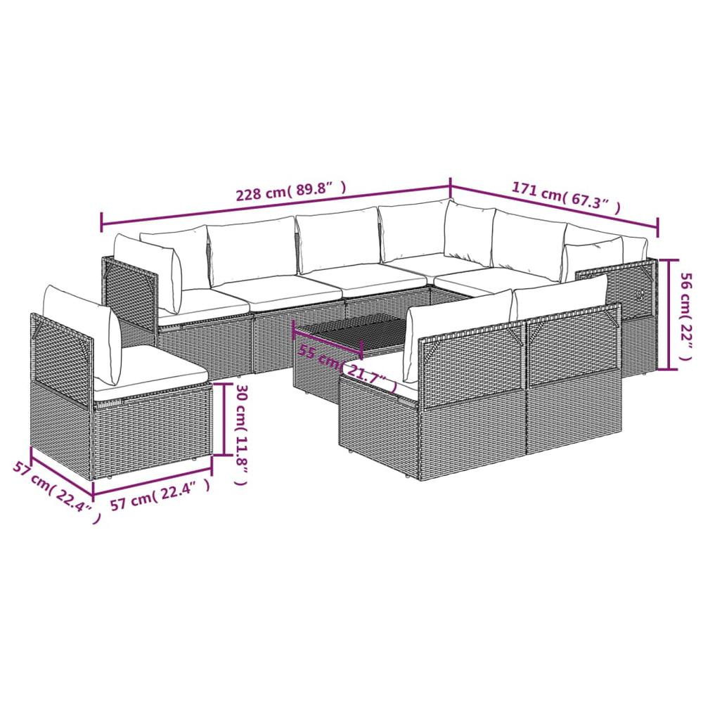 10 Piece Patio Lounge Set with Cushions Gray Poly Rattan. Picture 8