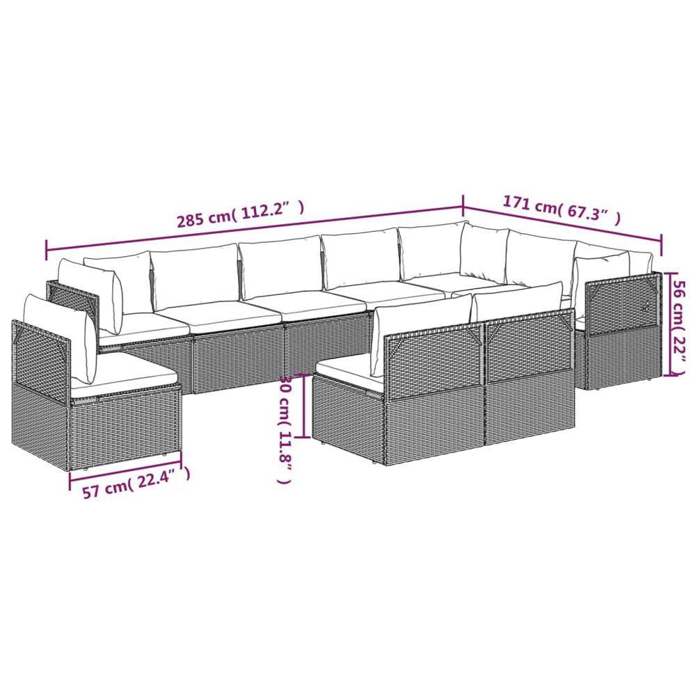 10 Piece Patio Lounge Set with Cushions Gray Poly Rattan. Picture 7