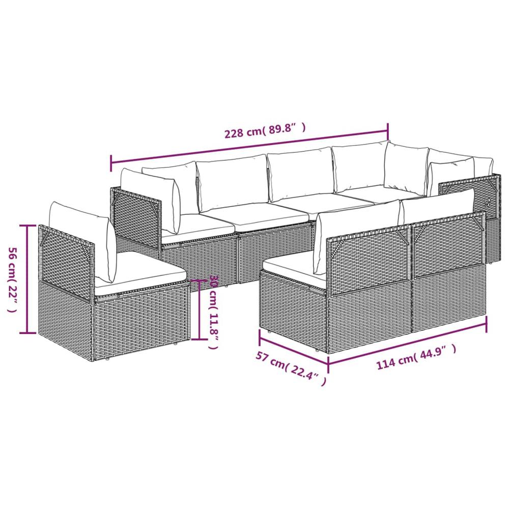 8 Piece Patio Lounge Set with Cushions Gray Poly Rattan. Picture 7