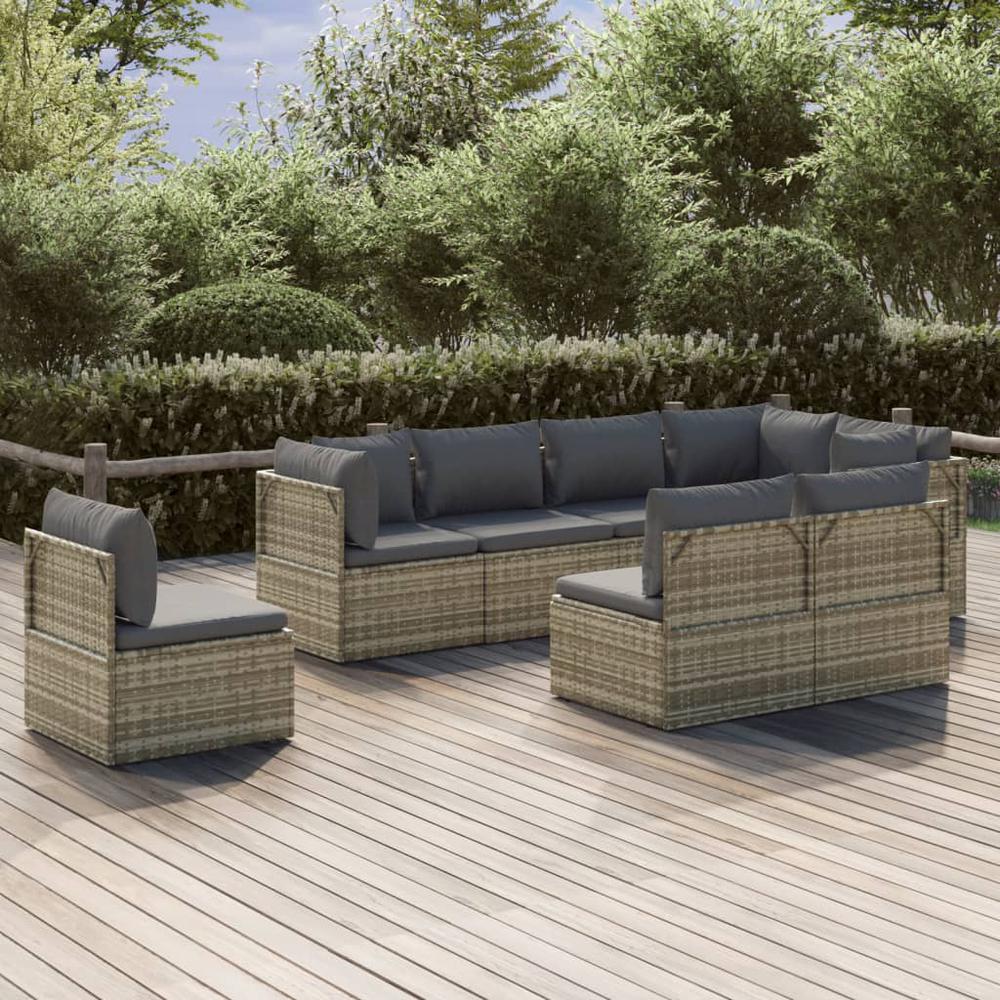 8 Piece Patio Lounge Set with Cushions Gray Poly Rattan. Picture 8