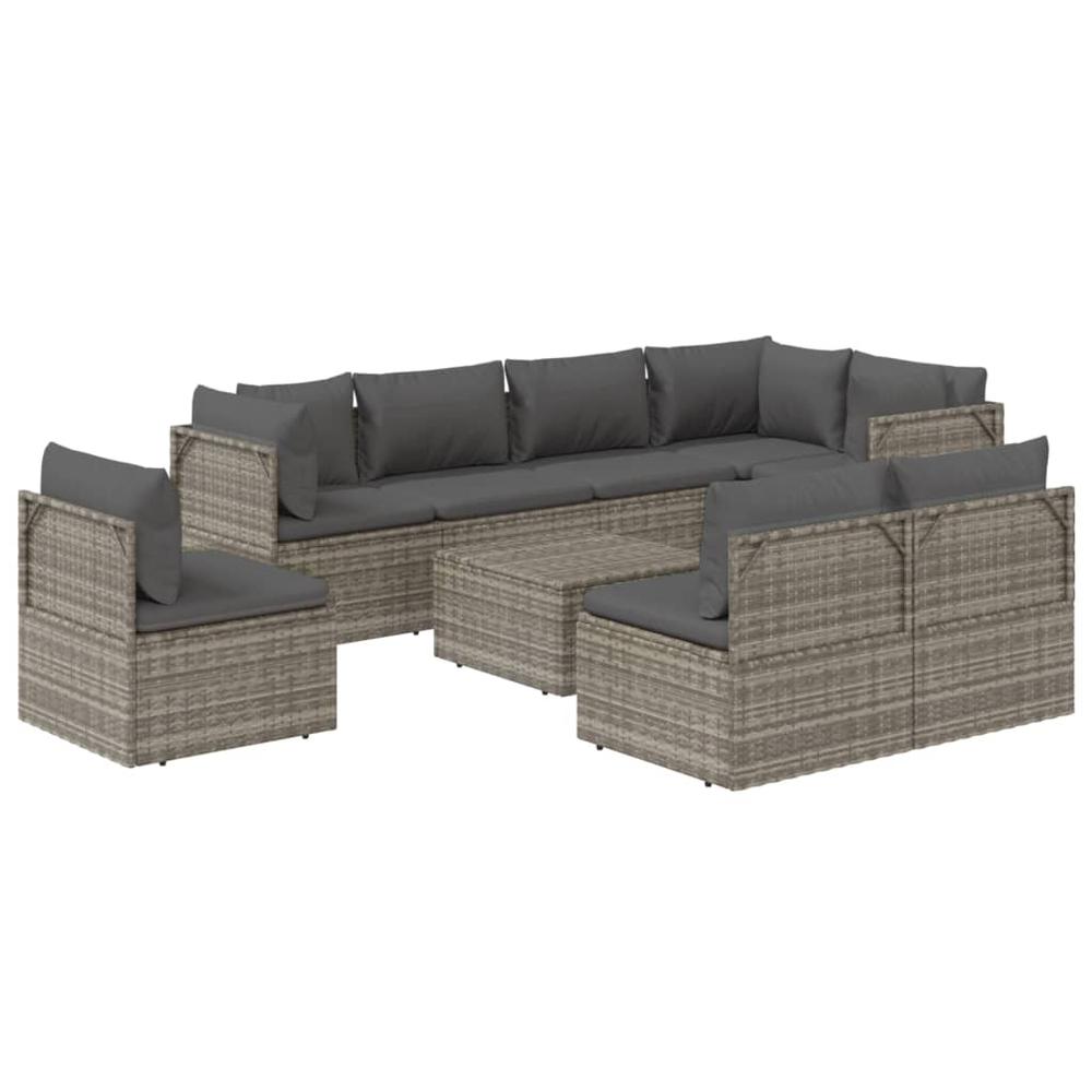 9 Piece Patio Lounge Set with Cushions Gray Poly Rattan. Picture 2