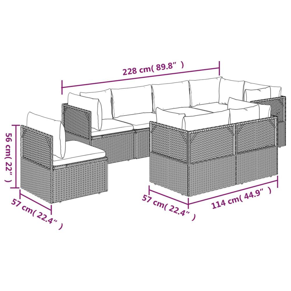 8 Piece Patio Lounge Set with Cushions Gray Poly Rattan. Picture 7