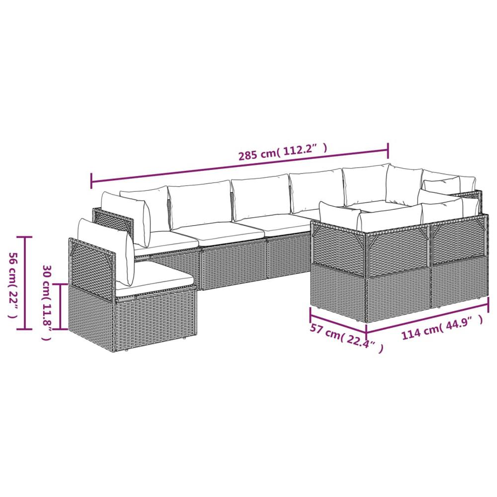 9 Piece Patio Lounge Set with Cushions Gray Poly Rattan. Picture 7