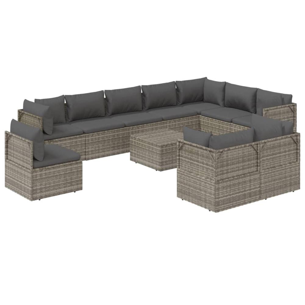 11 Piece Patio Lounge Set with Cushions Gray Poly Rattan. Picture 2