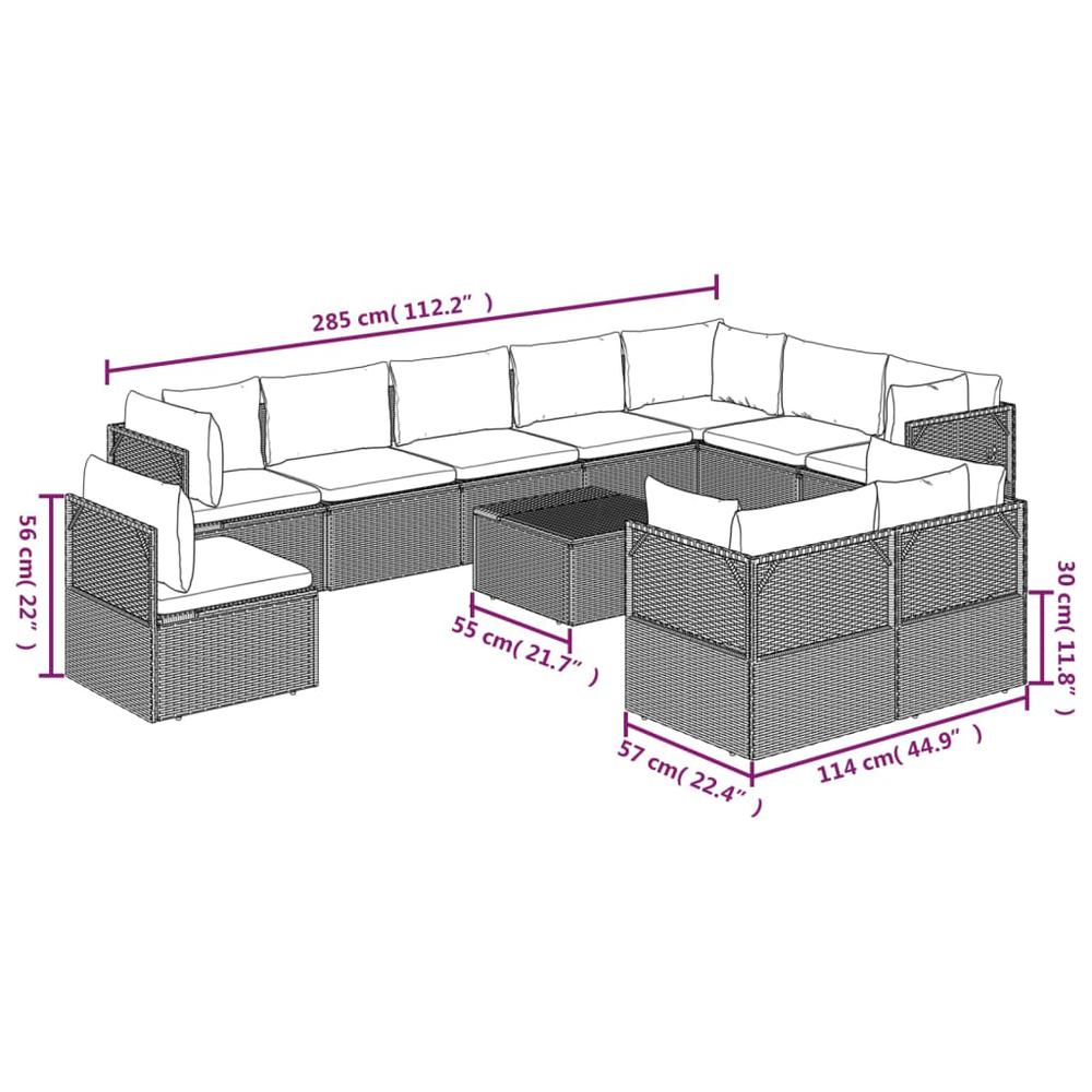11 Piece Patio Lounge Set with Cushions Gray Poly Rattan. Picture 8