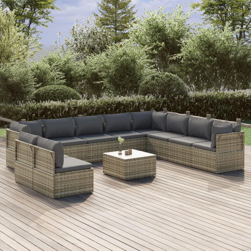 11 Piece Patio Lounge Set with Cushions Gray Poly Rattan. Picture 9