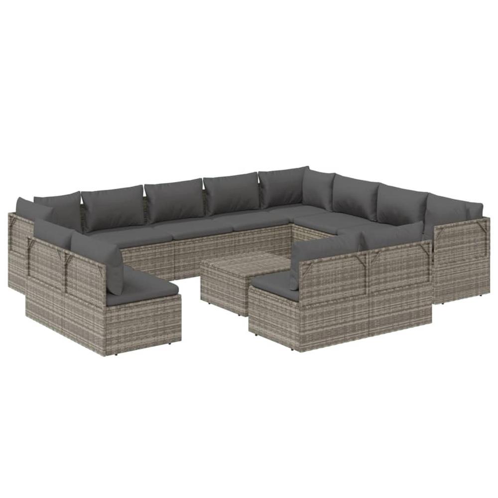 13 Piece Patio Lounge Set with Cushions Gray Poly Rattan. Picture 2
