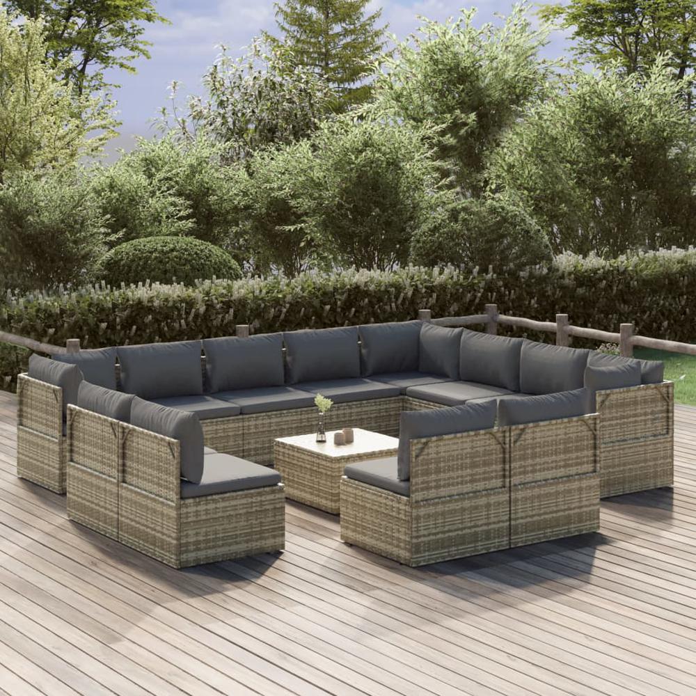 13 Piece Patio Lounge Set with Cushions Gray Poly Rattan. Picture 9