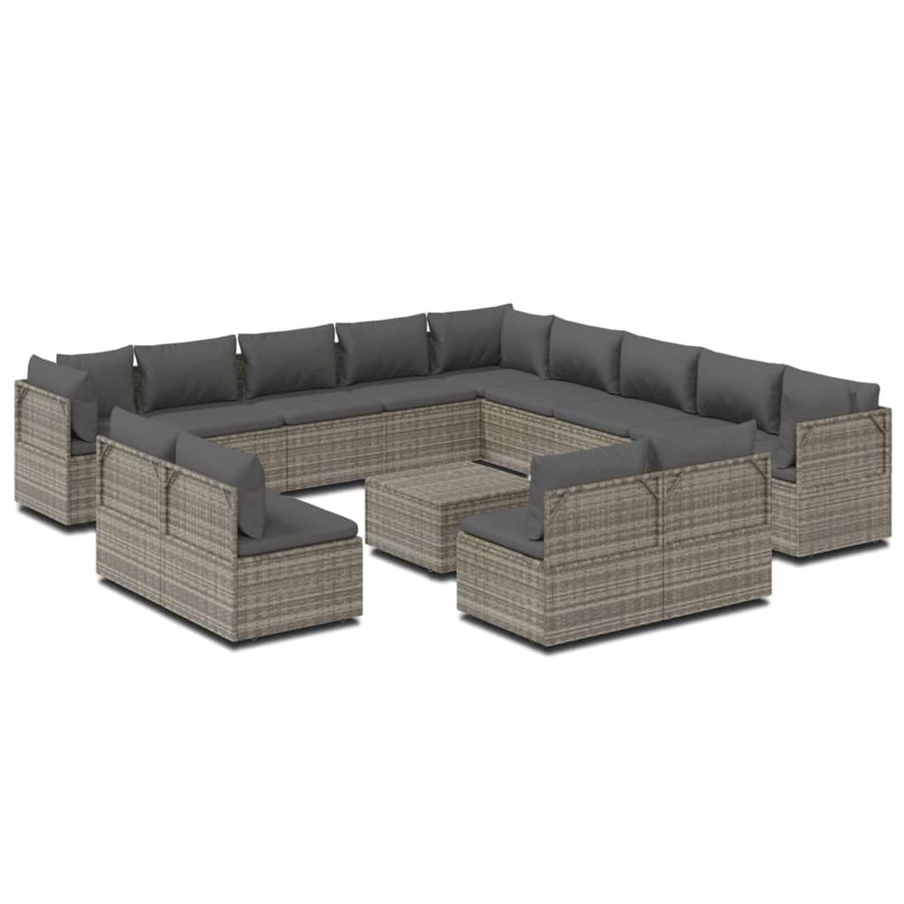 14 Piece Patio Lounge Set with Cushions Gray Poly Rattan. Picture 1