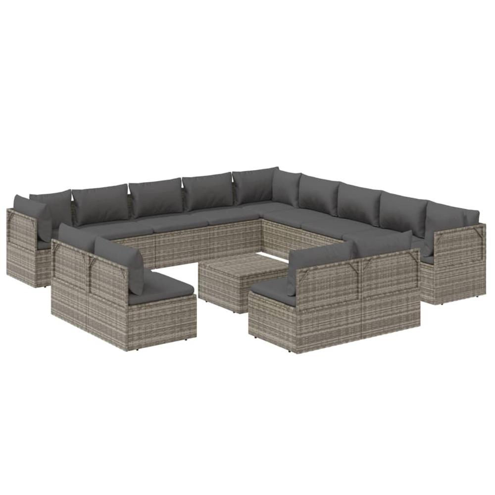14 Piece Patio Lounge Set with Cushions Gray Poly Rattan. Picture 2