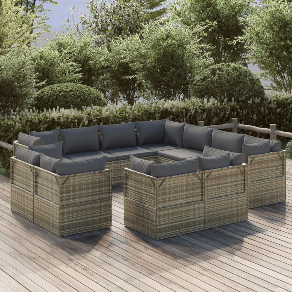 11 Piece Patio Lounge Set with Cushions Gray Poly Rattan. Picture 8