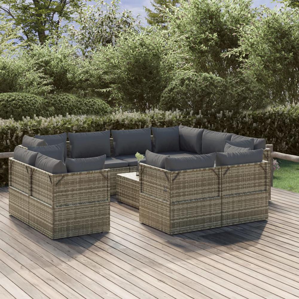 12 Piece Patio Lounge Set with Cushions Gray Poly Rattan. Picture 9