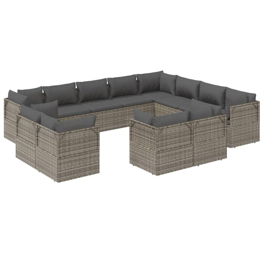 12 Piece Patio Lounge Set with Cushions Gray Poly Rattan. Picture 2