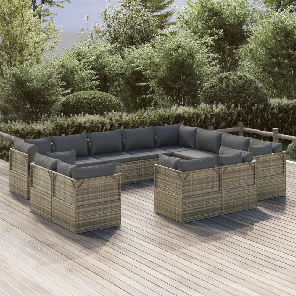 12 Piece Patio Lounge Set with Cushions Gray Poly Rattan. Picture 8