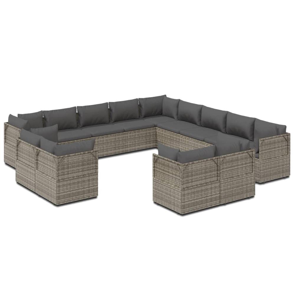 13 Piece Patio Lounge Set with Cushions Gray Poly Rattan. Picture 1
