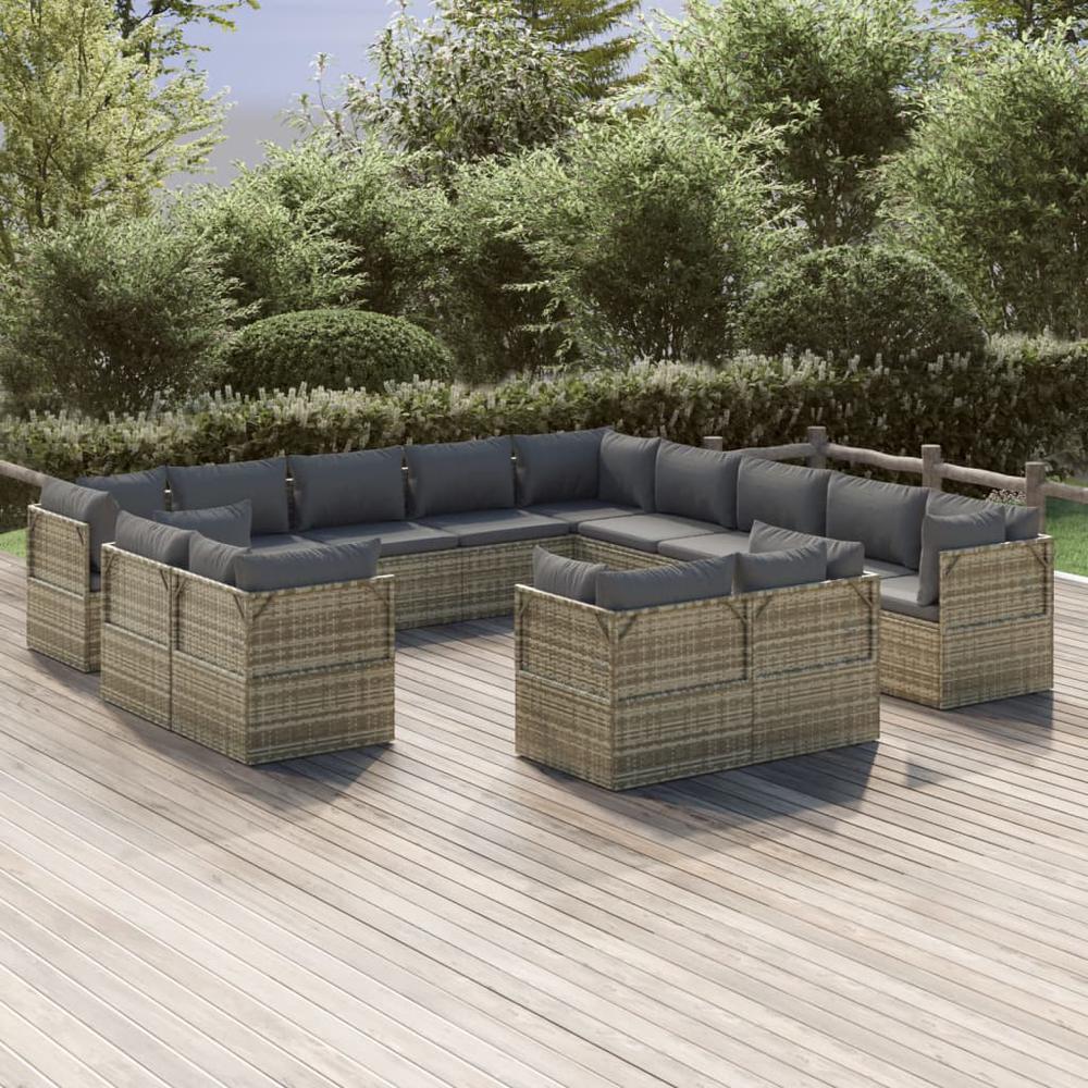 13 Piece Patio Lounge Set with Cushions Gray Poly Rattan. Picture 9