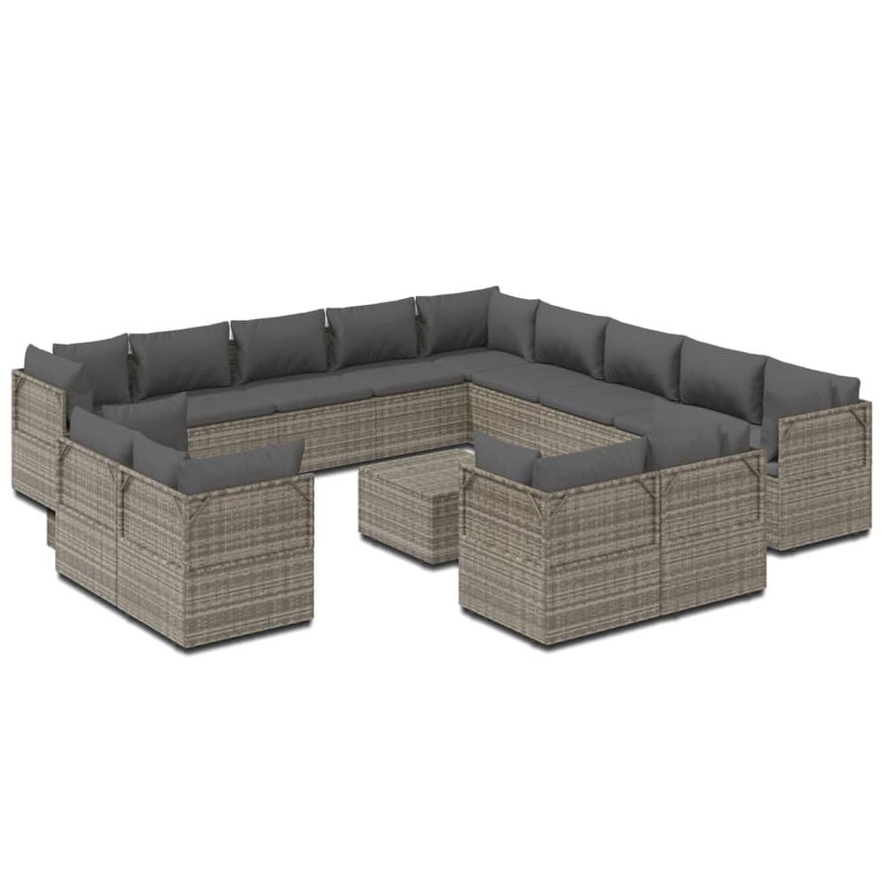 14 Piece Patio Lounge Set with Cushions Gray Poly Rattan. Picture 1