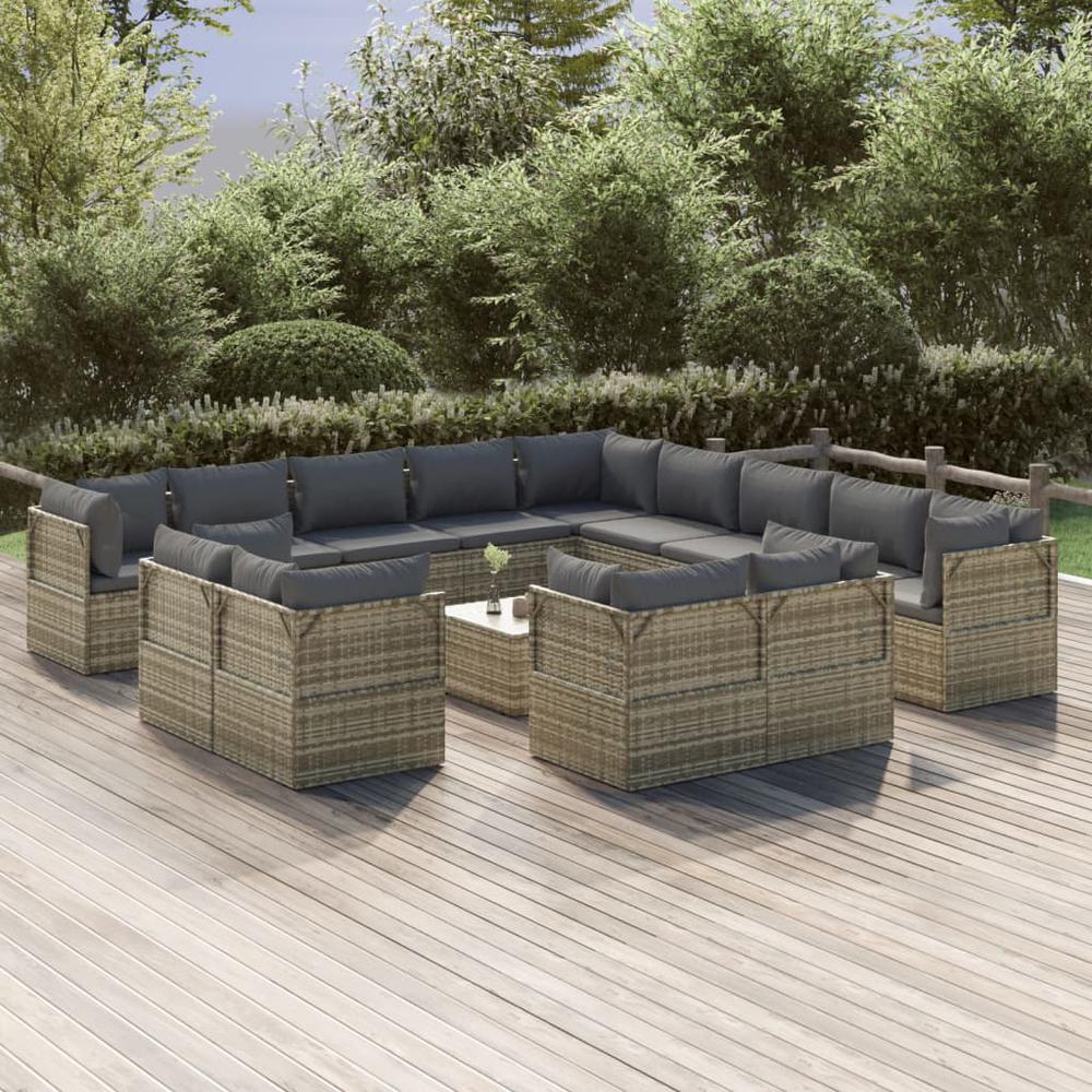 14 Piece Patio Lounge Set with Cushions Gray Poly Rattan. Picture 9