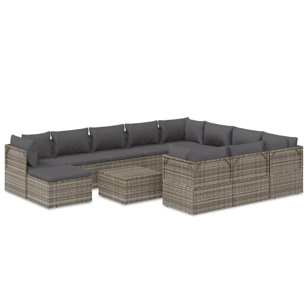 12 Piece Patio Lounge Set with Cushions Gray Poly Rattan. Picture 1